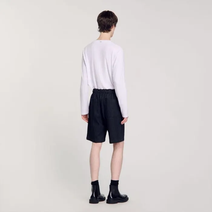 Pants and Shorts Men SANDRO Raw Denim Bermuda Shorts Black