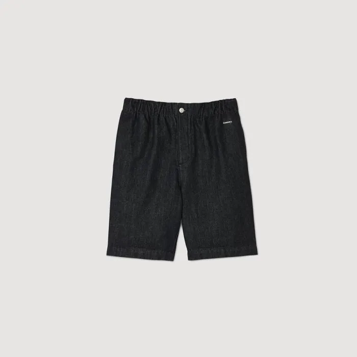 Pants and Shorts Men SANDRO Raw Denim Bermuda Shorts Black