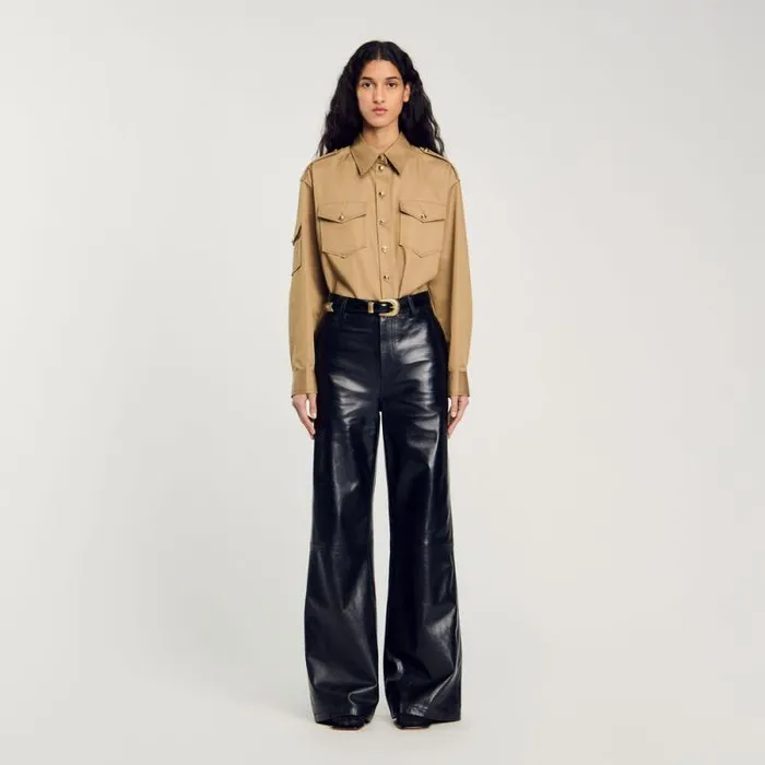 Pants and Shorts Women SANDRO Flared Leather Trousers Black