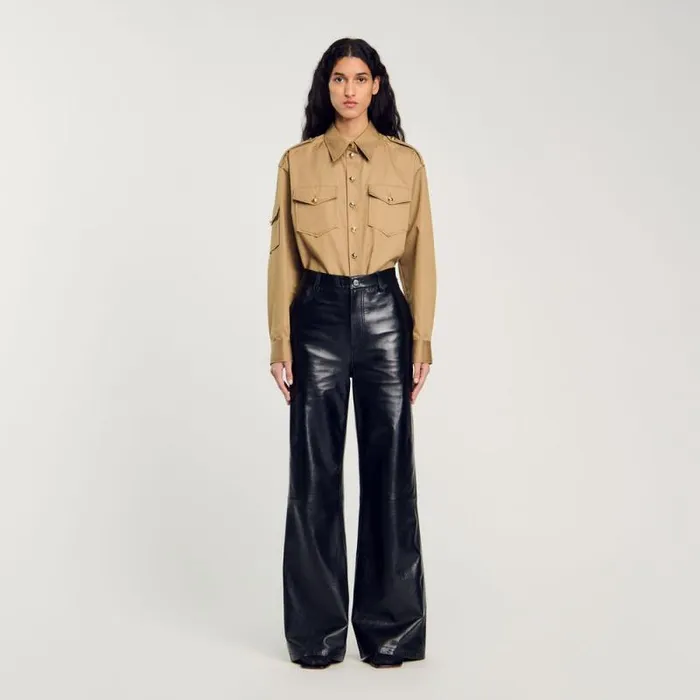 Pants and Shorts Women SANDRO Flared Leather Trousers Black