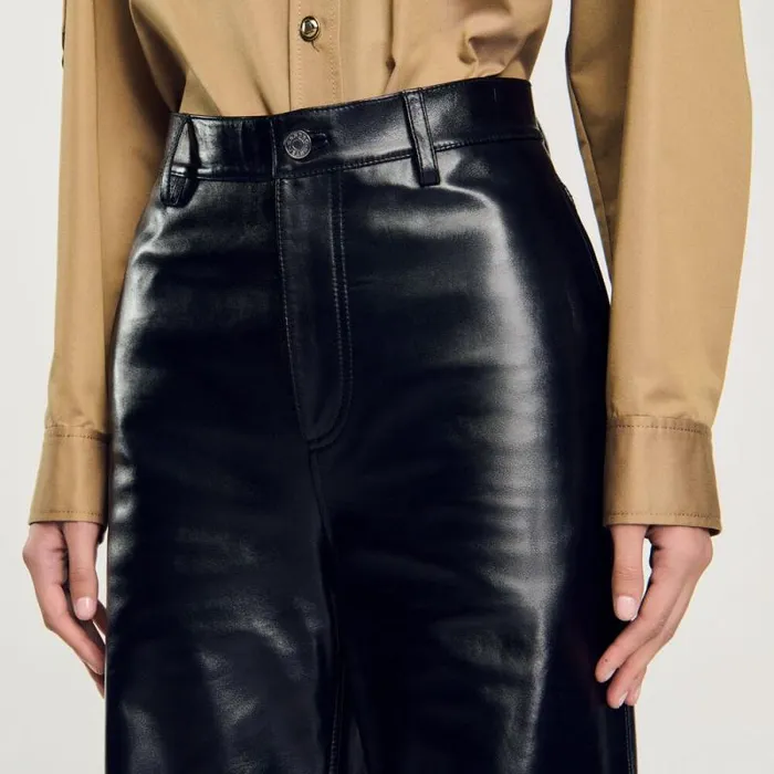 Pants and Shorts Women SANDRO Flared Leather Trousers Black