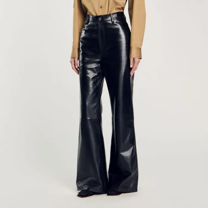Pants and Shorts Women SANDRO Flared Leather Trousers Black