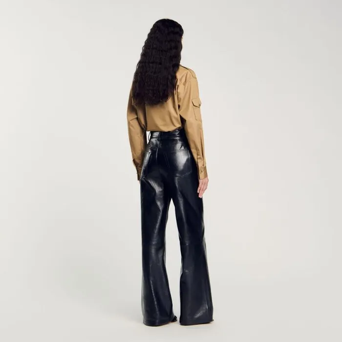 Pants and Shorts Women SANDRO Flared Leather Trousers Black