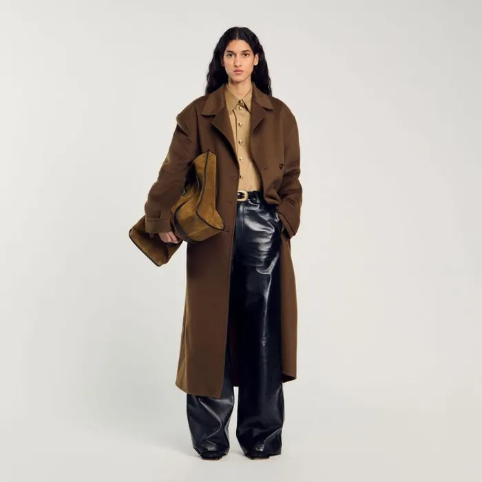 Pants and Shorts Women SANDRO Flared Leather Trousers Black