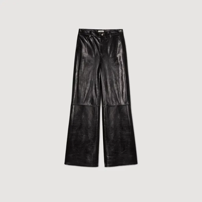 Pants and Shorts Women SANDRO Flared Leather Trousers Black