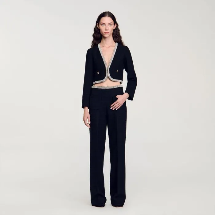 Pants and Shorts Women SANDRO Highwaisted Tweed Trousers Black