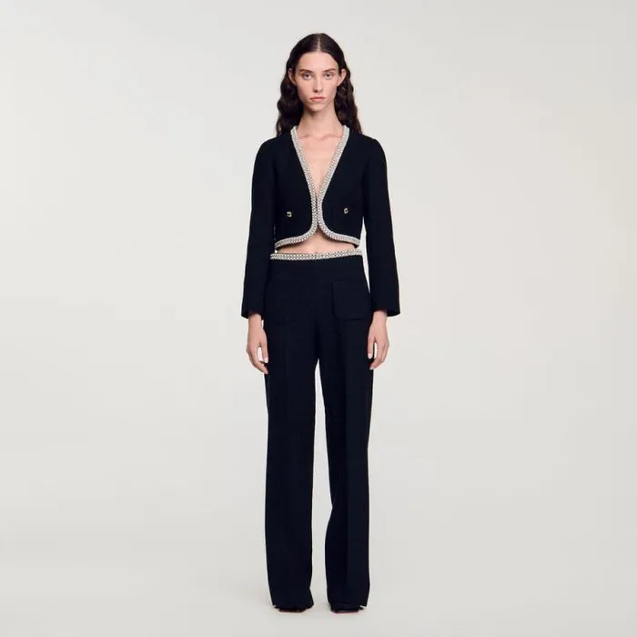 Pants and Shorts Women SANDRO Highwaisted Tweed Trousers Black