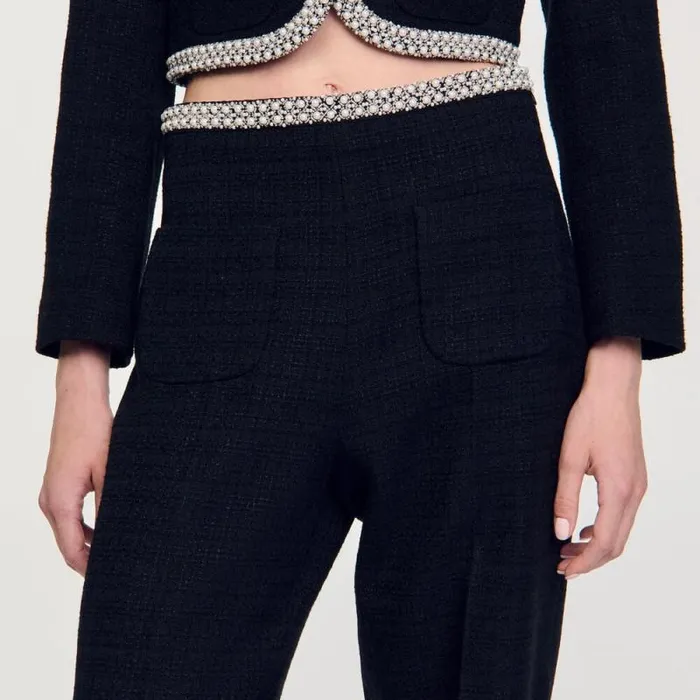 Pants and Shorts Women SANDRO Highwaisted Tweed Trousers Black