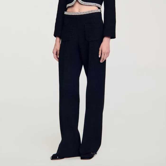 Pants and Shorts Women SANDRO Highwaisted Tweed Trousers Black