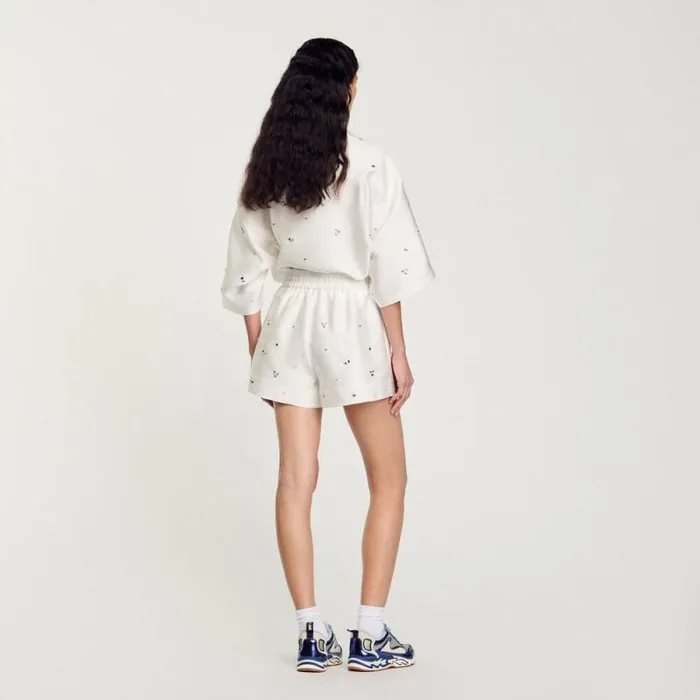 Pants and Shorts Women SANDRO Rhinestone Wideleg Shorts White