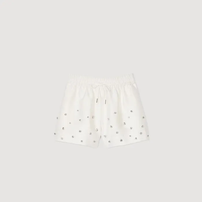 Pants and Shorts Women SANDRO Rhinestone Wideleg Shorts White
