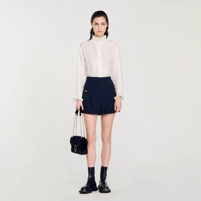 Pants and Shorts Women SANDRO Shorts With Turnups Navy Blue