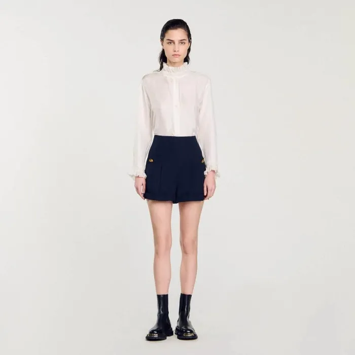 Pants and Shorts Women SANDRO Shorts With Turnups Navy Blue