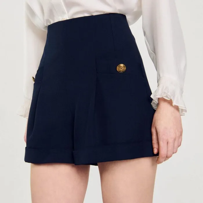 Pants and Shorts Women SANDRO Shorts With Turnups Navy Blue