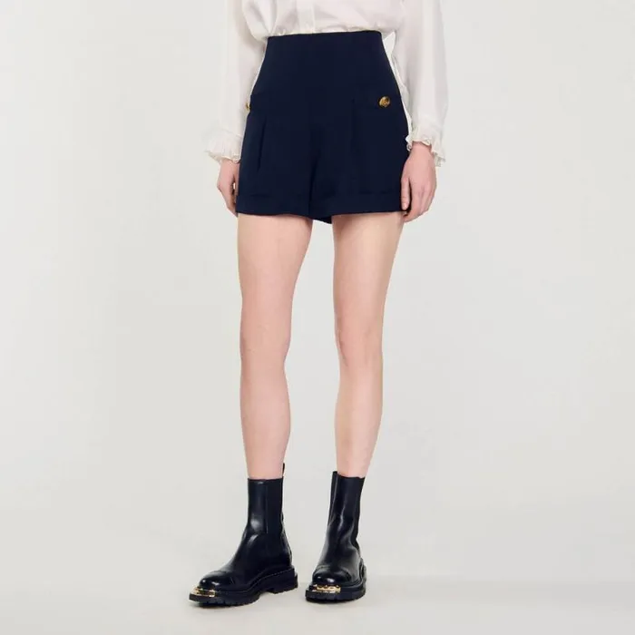 Pants and Shorts Women SANDRO Shorts With Turnups Navy Blue