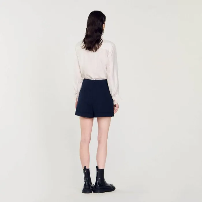 Pants and Shorts Women SANDRO Shorts With Turnups Navy Blue