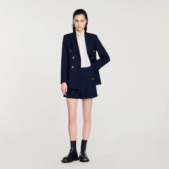 Pants and Shorts Women SANDRO Shorts With Turnups Navy Blue
