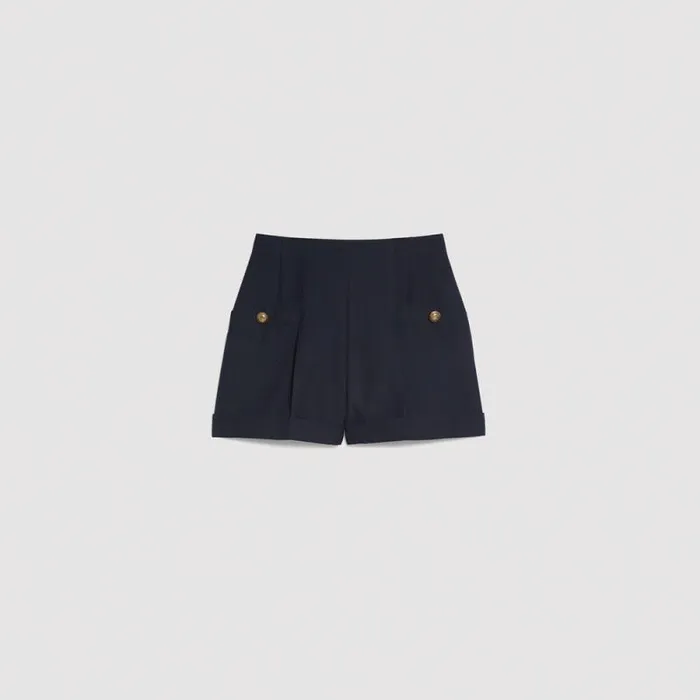 Pants and Shorts Women SANDRO Shorts With Turnups Navy Blue