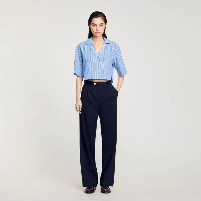 Pants and Shorts Women SANDRO Wool Trousers Navy Blue