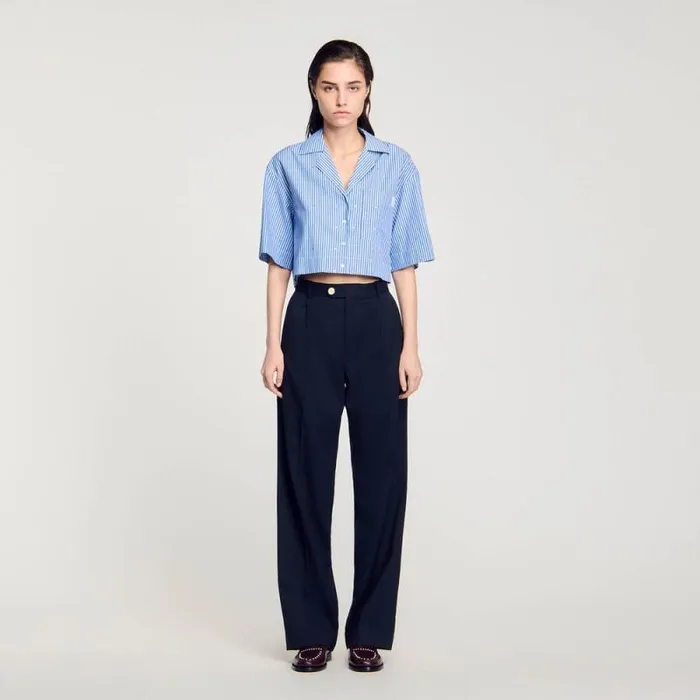 Pants and Shorts Women SANDRO Wool Trousers Navy Blue