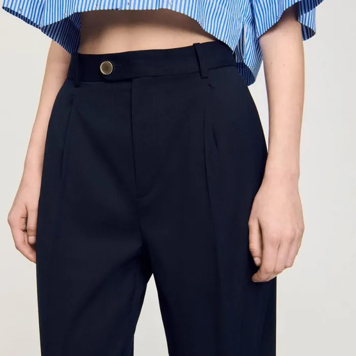 Pants and Shorts Women SANDRO Wool Trousers Navy Blue