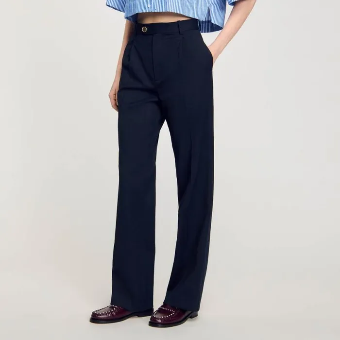 Pants and Shorts Women SANDRO Wool Trousers Navy Blue