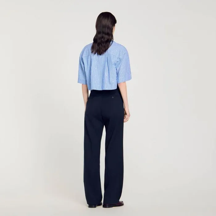 Pants and Shorts Women SANDRO Wool Trousers Navy Blue