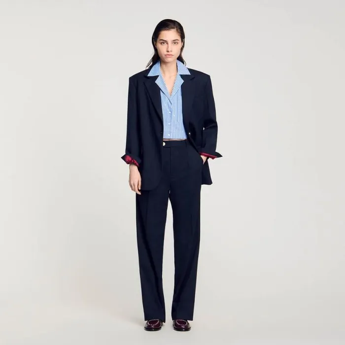 Pants and Shorts Women SANDRO Wool Trousers Navy Blue