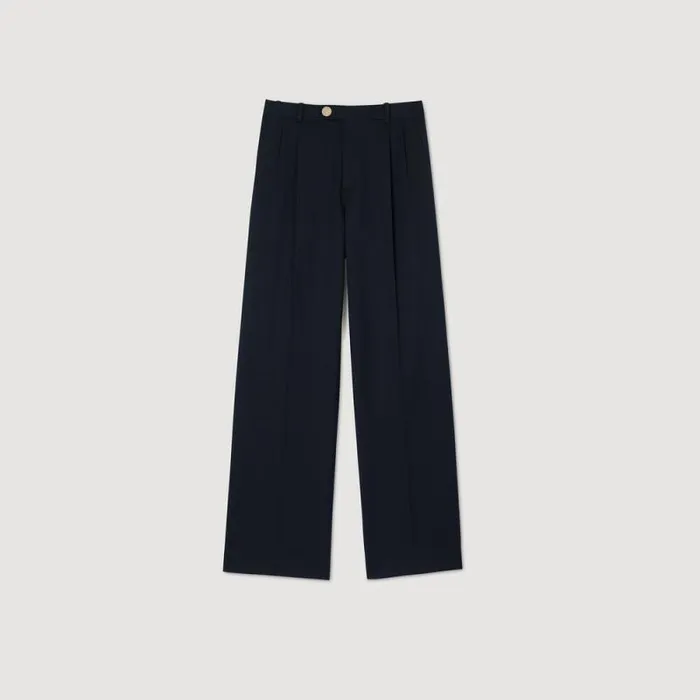 Pants and Shorts Women SANDRO Wool Trousers Navy Blue