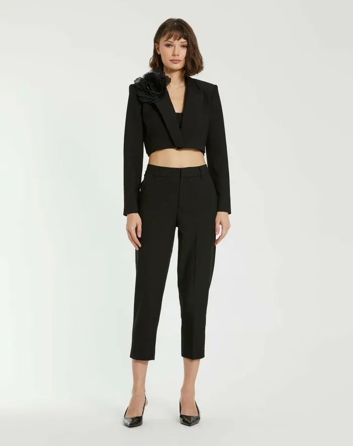 Pants Women Black Classic Crepe Fitted Capri Trouser 8211 FINAL SALE Black Mac Duggal