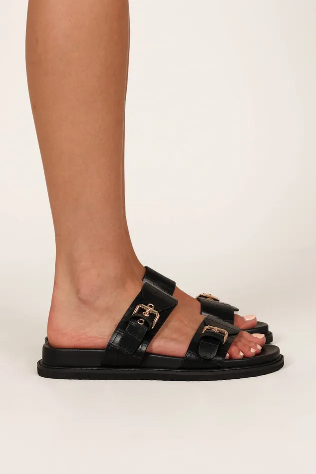 petalandpup Flats Women Raiden Sandal 8211 Black Croc Black Croc