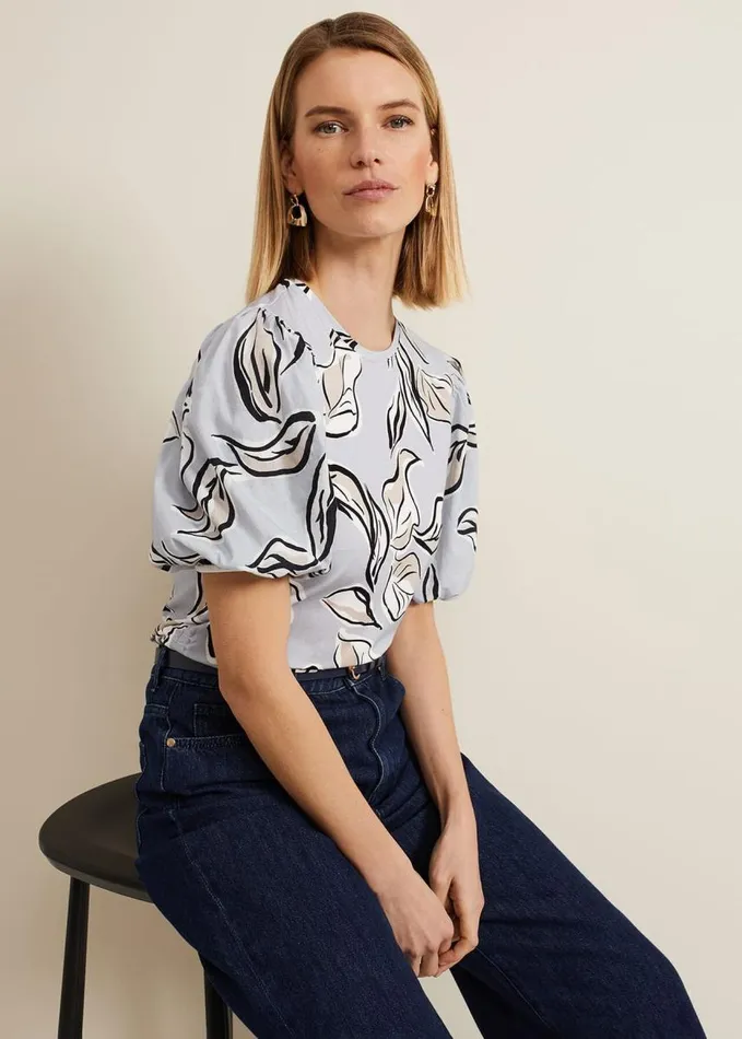 Phase Eight Aaliyah Woven Sleeve Top Blue Women Tops and TShirts