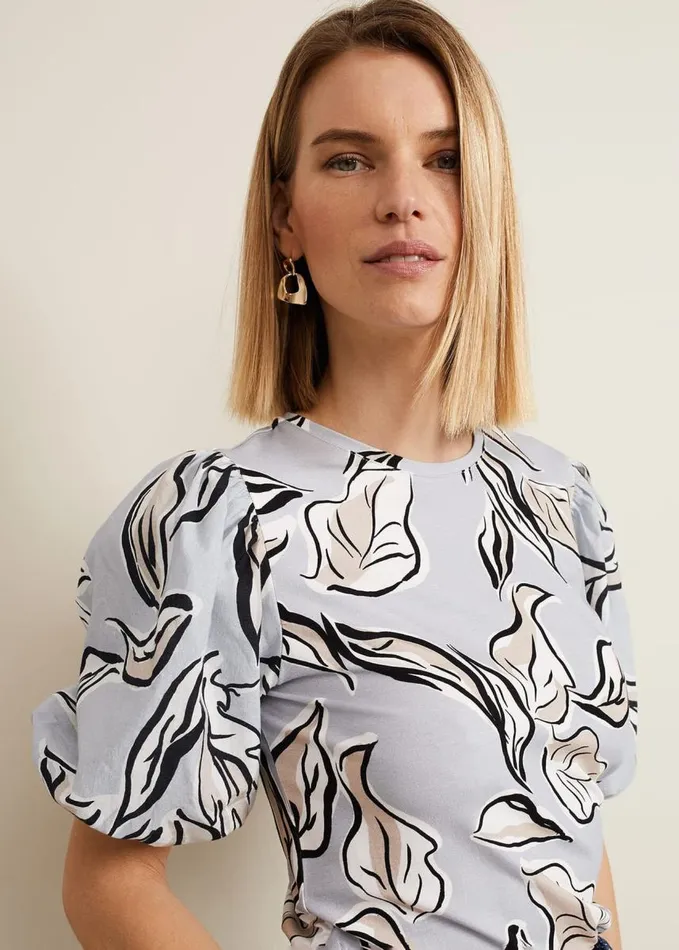 Phase Eight Aaliyah Woven Sleeve Top Blue Women Tops and TShirts