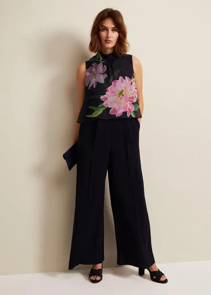 Phase Eight Agnes Floral Overlay Jumpsuit Navy Women Dresses