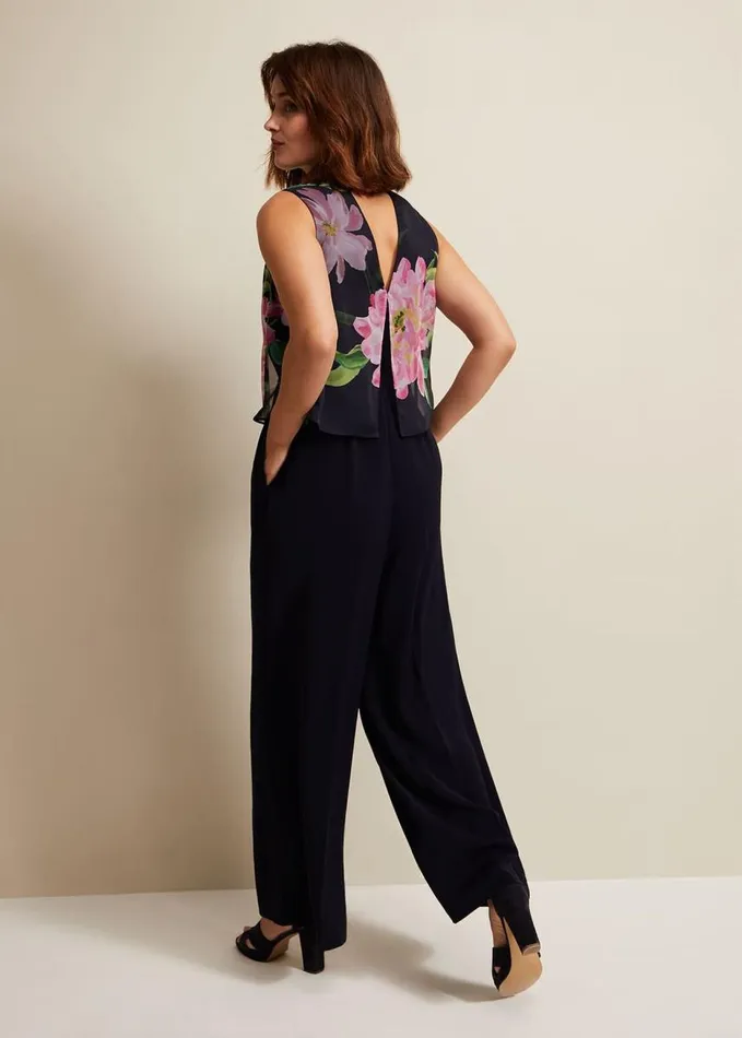 Phase Eight Agnes Floral Overlay Jumpsuit Navy Women Dresses