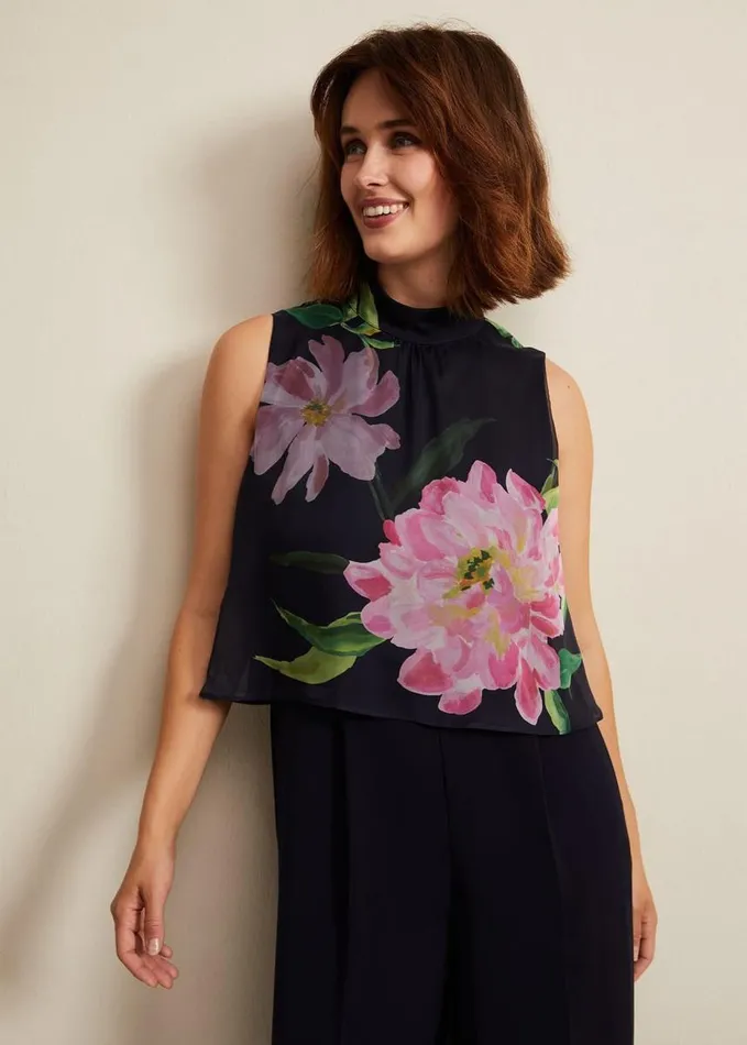 Phase Eight Agnes Floral Overlay Jumpsuit Navy Women Dresses