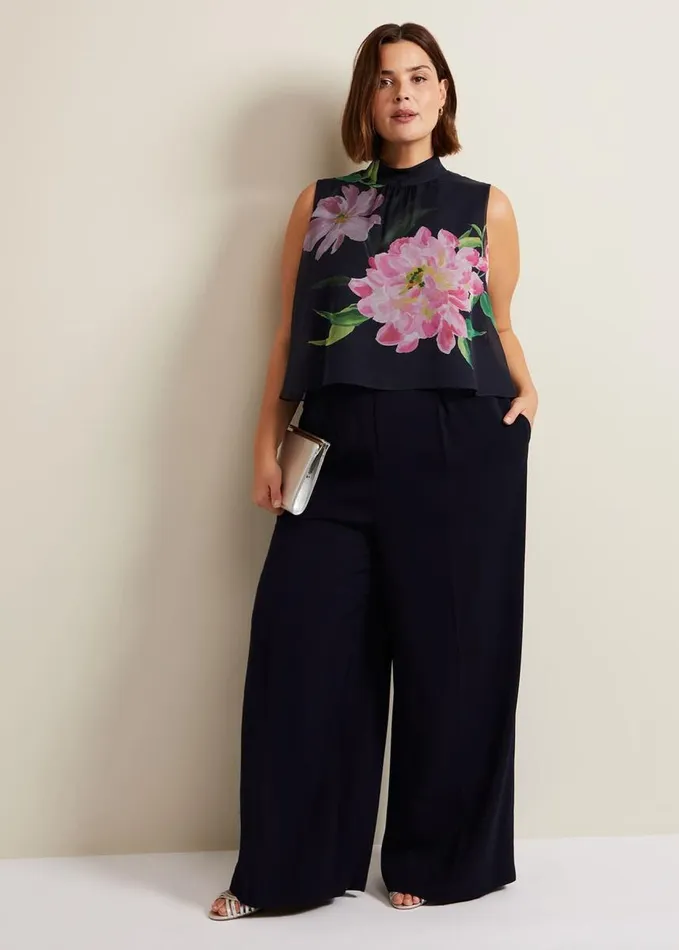 Phase Eight Agnes Floral Overlay Jumpsuit Navy Women Dresses