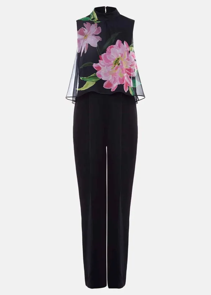 Phase Eight Agnes Floral Overlay Jumpsuit Navy Women Dresses