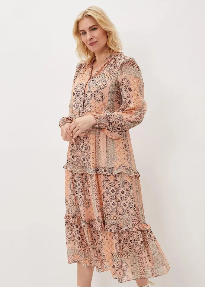 Phase Eight Ailsa Geometric Print Chiffon Midi Dress Pink Multi Women Dresses