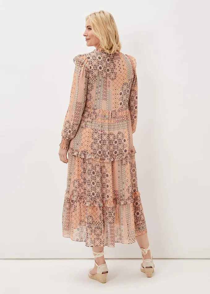 Phase Eight Ailsa Geometric Print Chiffon Midi Dress Pink Multi Women Dresses