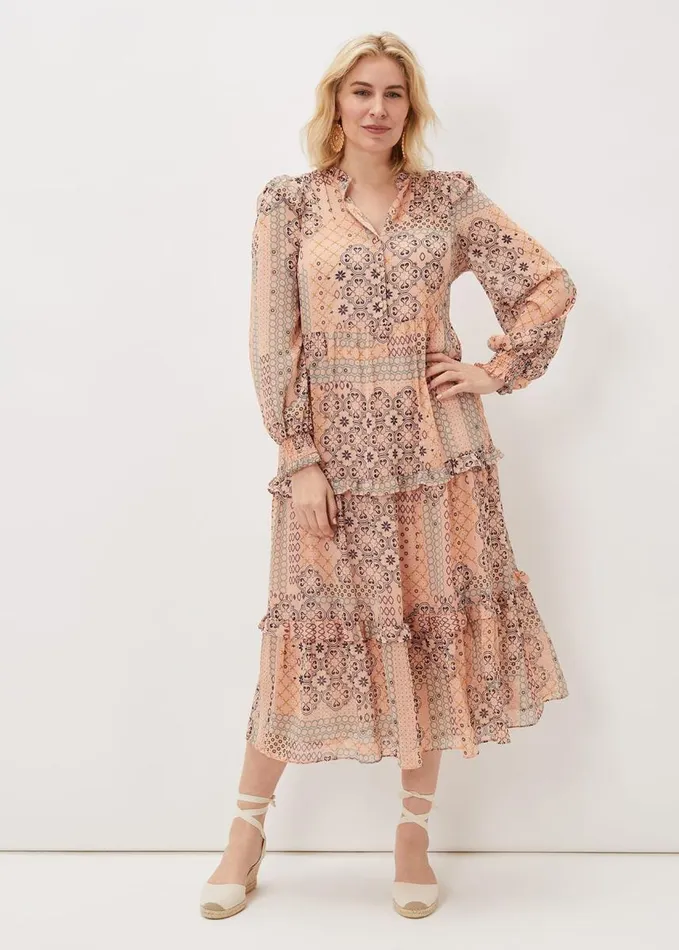 Phase Eight Ailsa Geometric Print Chiffon Midi Dress Pink Multi Women Dresses