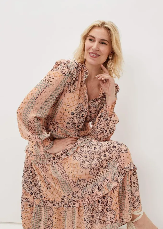 Phase Eight Ailsa Geometric Print Chiffon Midi Dress Pink Multi Women Dresses