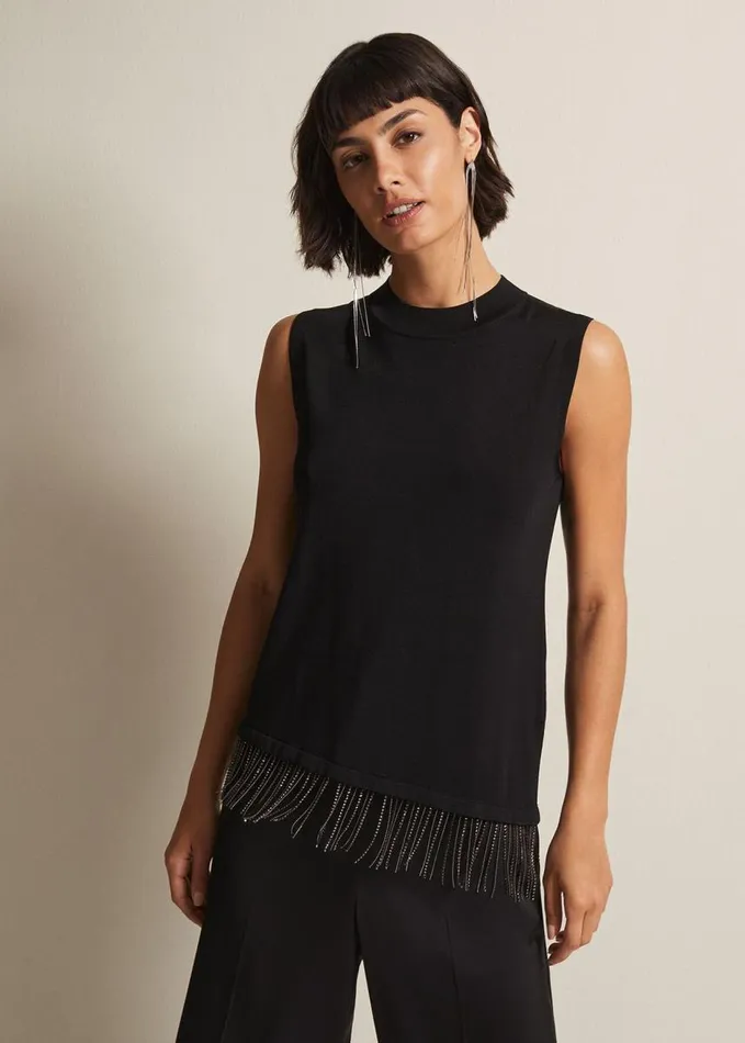 Phase Eight Alara Diamante Sleeveless Top Black Women Knitwear