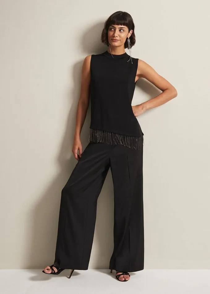 Phase Eight Alara Diamante Sleeveless Top Black Women Knitwear