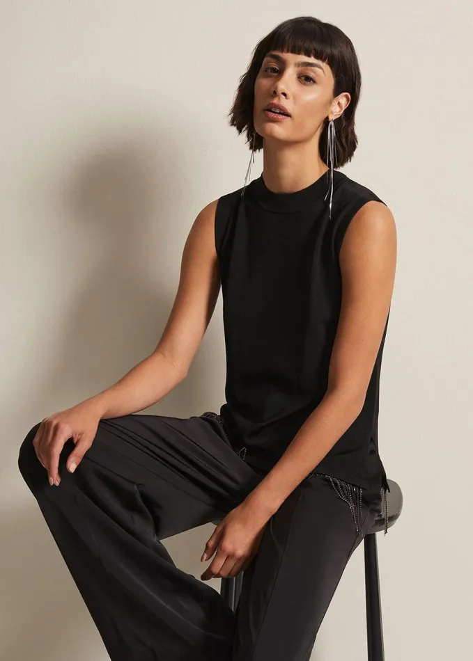 Phase Eight Alara Diamante Sleeveless Top Black Women Knitwear