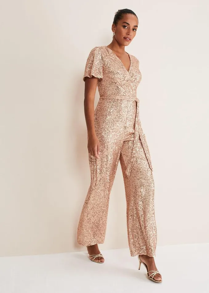 Phase Eight Alessandra Sequin Jumpsuit Rose Gold Women Dresses