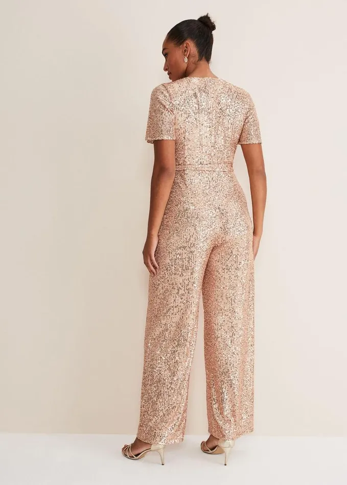 Phase Eight Alessandra Sequin Jumpsuit Rose Gold Women Dresses