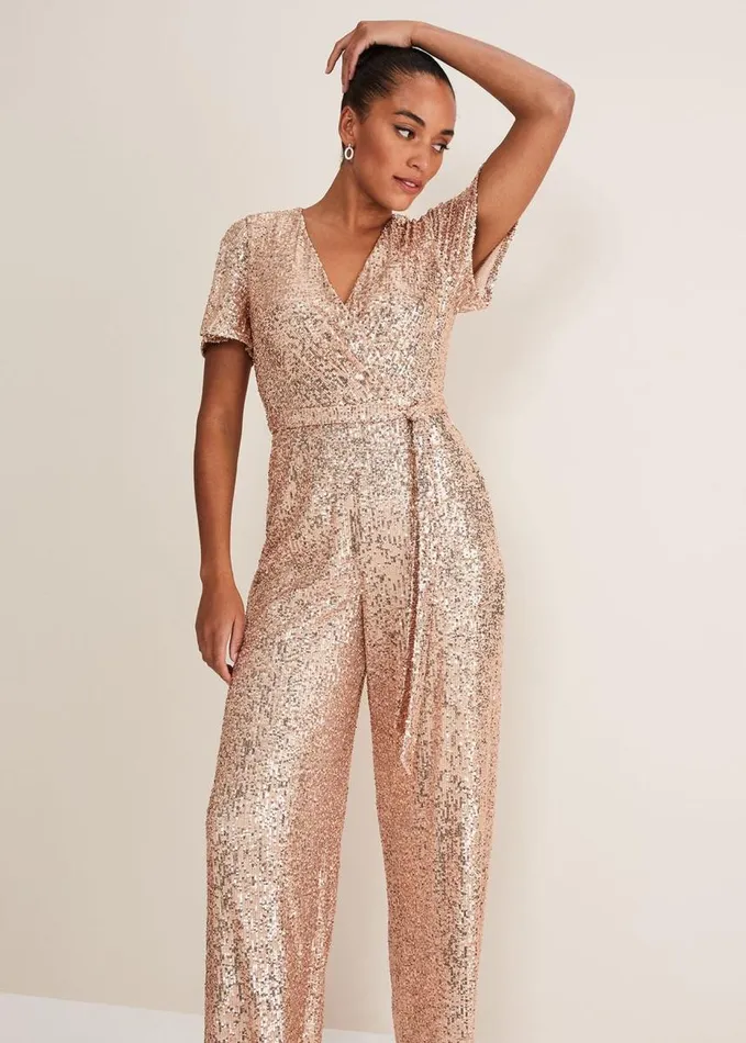 Phase Eight Alessandra Sequin Jumpsuit Rose Gold Women Dresses