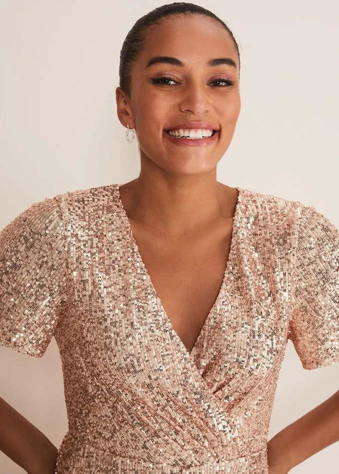 Phase Eight Alessandra Sequin Jumpsuit Rose Gold Women Dresses
