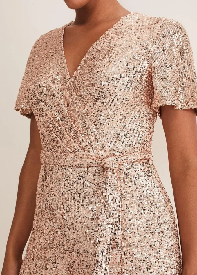Phase Eight Alessandra Sequin Jumpsuit Rose Gold Women Dresses
